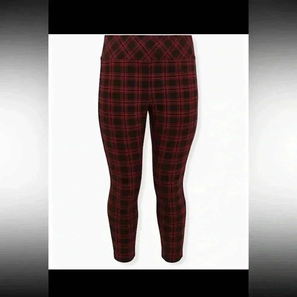 Torrid Studio Slim Fit High Rise Pixie Pant Red Plaid 0R - Picture 6 of 6
